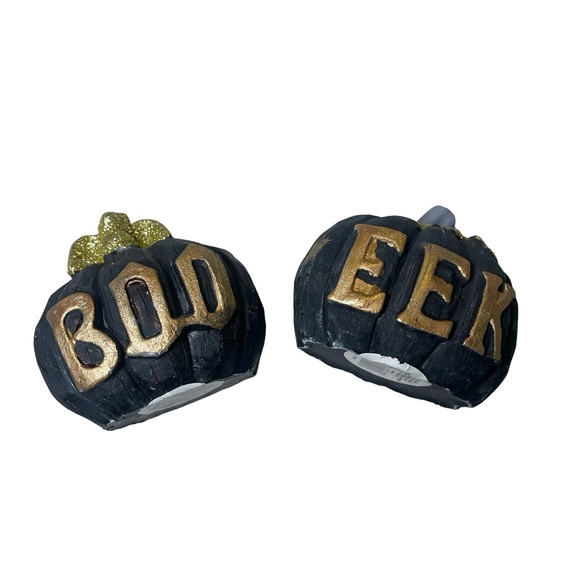 Boo Eek Black & Gold Pumpkin Set of 2 Concrete 4” x 3.5” Decor - Picture 14 of 14